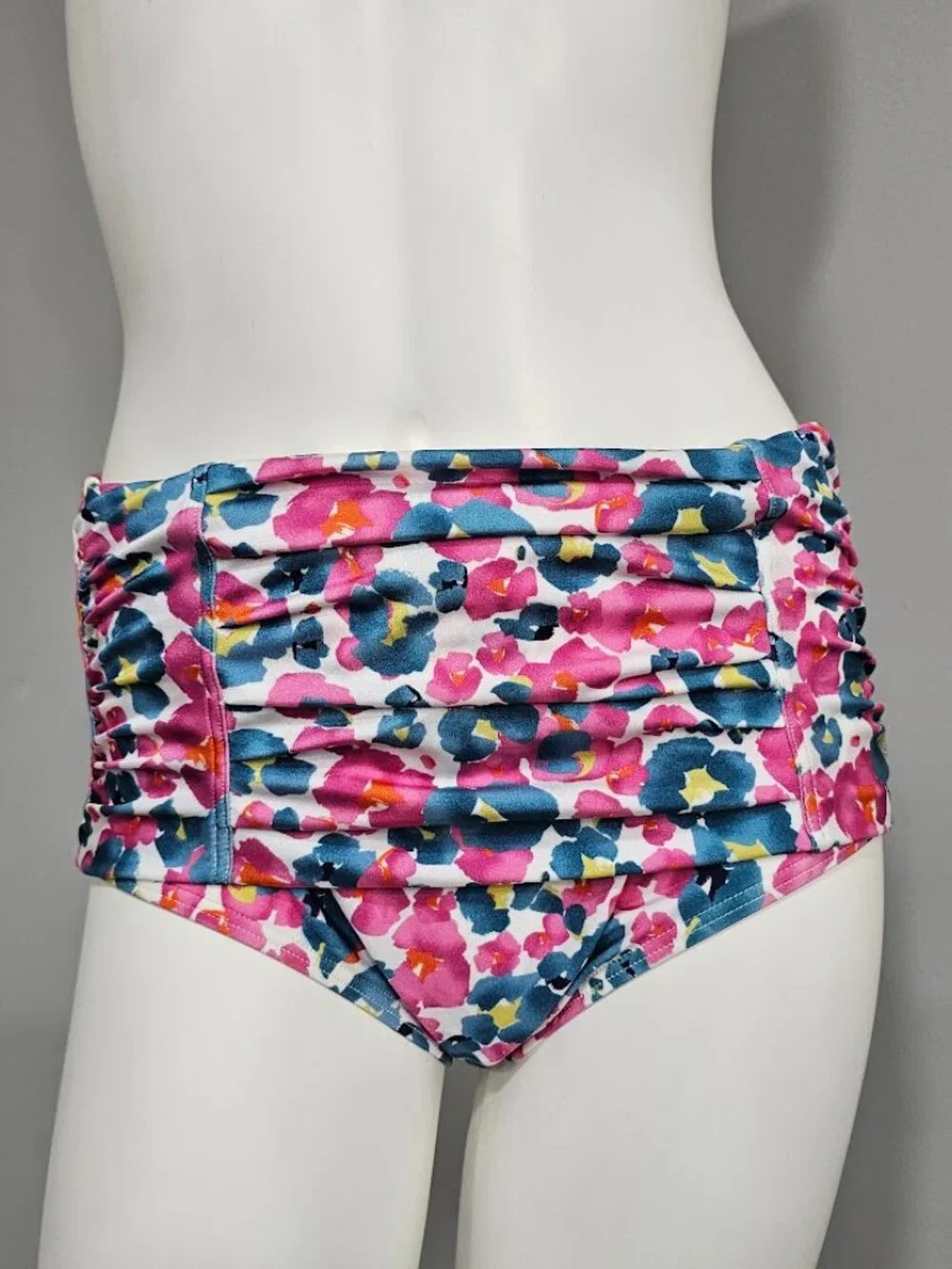 Calvin Klein Floral-Print Pleated High-Waist Swim Bottoms
